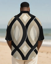 Big & Tall Men's Apricot Geometric Stripe Print Long Sleeve Bamboo Hemp Texture Shirt